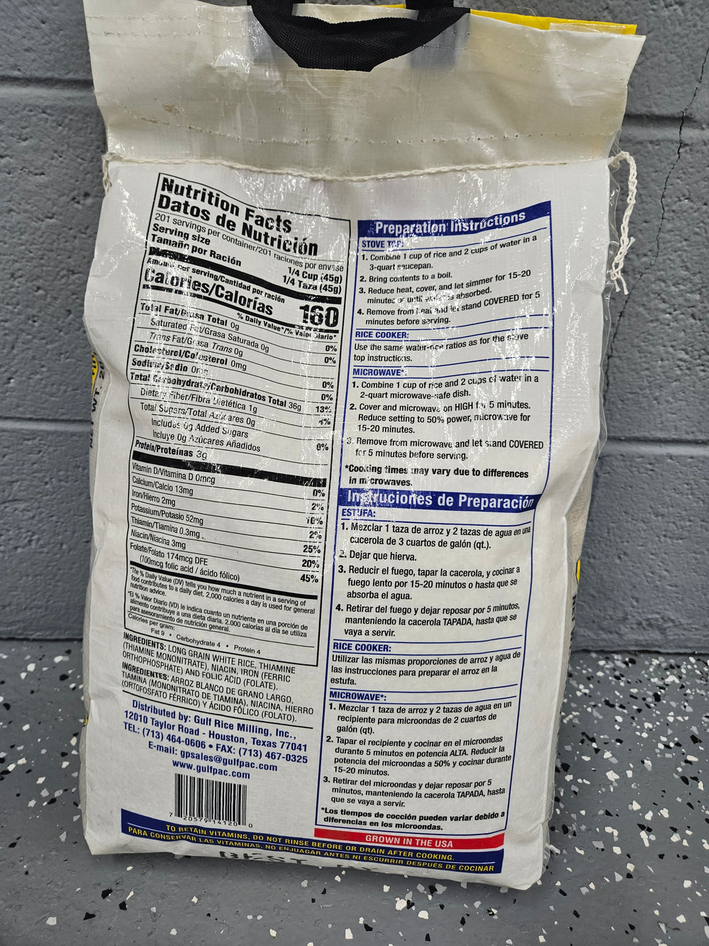 SARITA RICE  ENRICHED PREMIUM LONG GRAIN RICE ARROZ DE PRIMERA  CALIDAD  net WT 20 lb / 9.1 kg