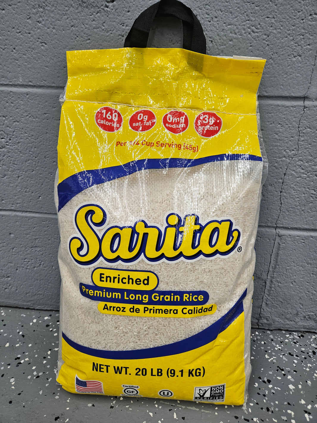SARITA RICE  ENRICHED PREMIUM LONG GRAIN RICE ARROZ DE PRIMERA  CALIDAD  net WT 20 lb / 9.1 kg